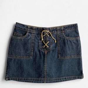 Vintage Y2K blue denim mini skort w/lace up detail